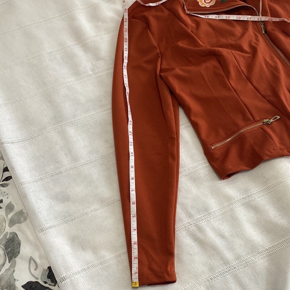 Embroidered Jacket with Asymmetrical Zipper - Picture 9 of 9